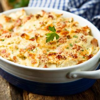 Pasta-leek-sausage-bake-in-baking-tin