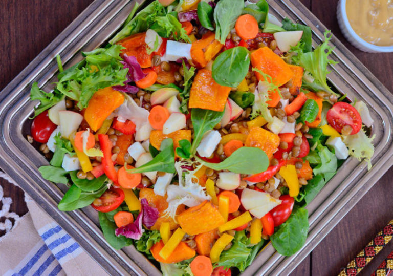 Green Salad with Butternut, Feta and Lentils