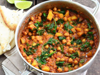 Chickpea and Spinach Curry in a pot