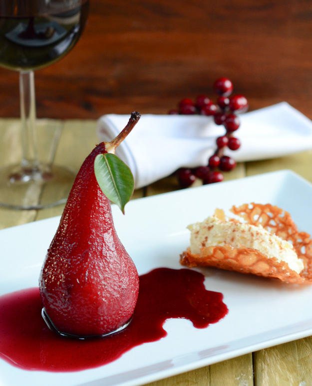 Poached Pears with White Chocolate Cream