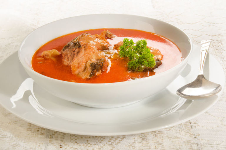 Traditional Hungarian fish soup “Halászlé”